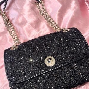 Black Sequin Chain Shoulder Bag